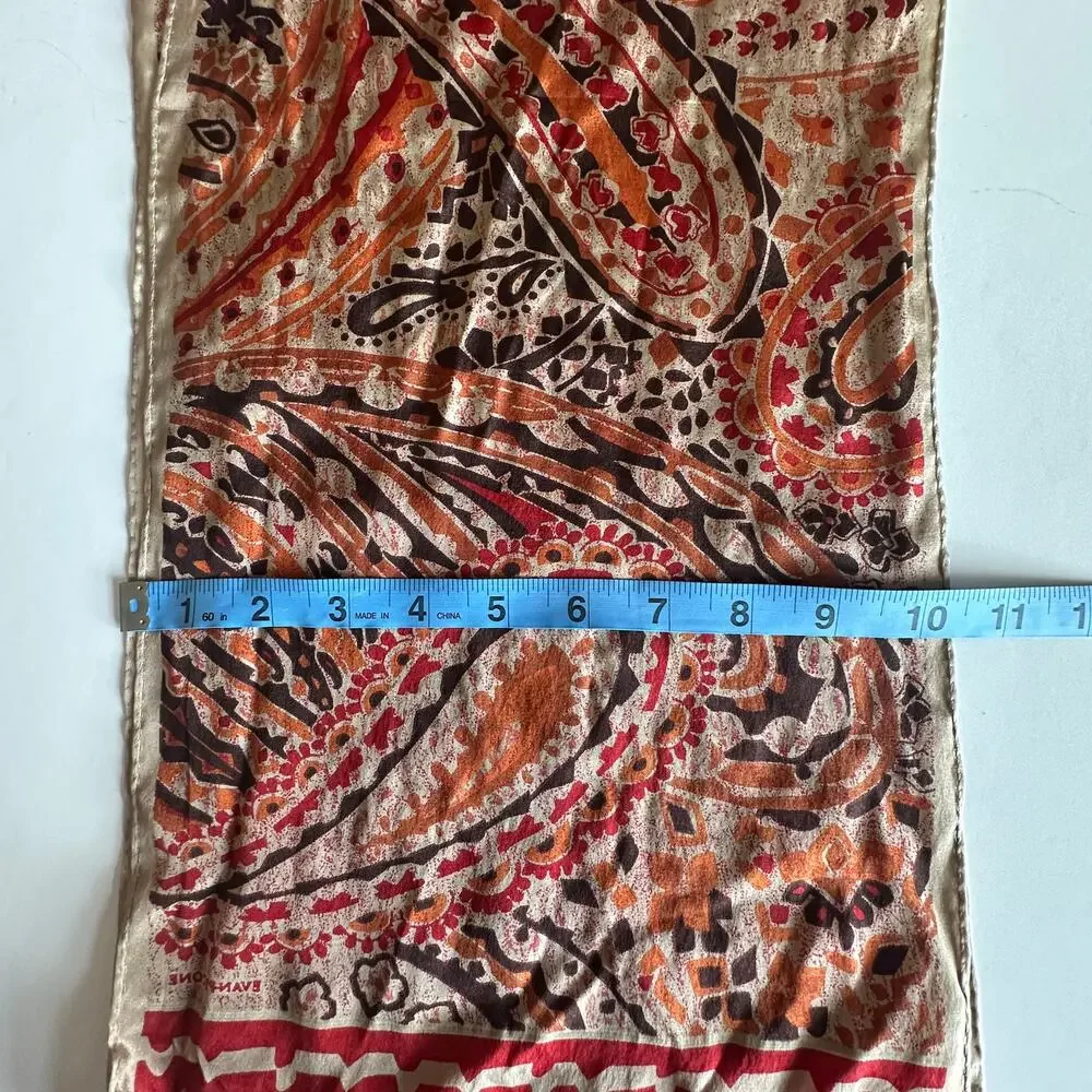 Evan Picone Vintage Paisley Silk Scarf Cream Red Orange Rectangle Lightweight